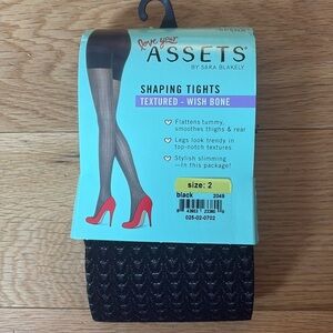 NWT Assets by Sara Blakely (Spanx) Shaping Tights Textured Wish Bone Black Sz 2